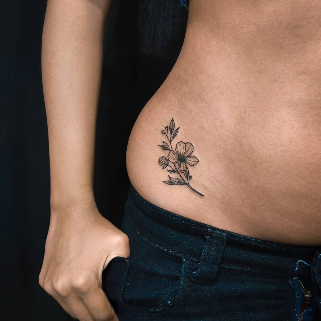 Minimal Black Floral Waist Tattoo Tattoo Design