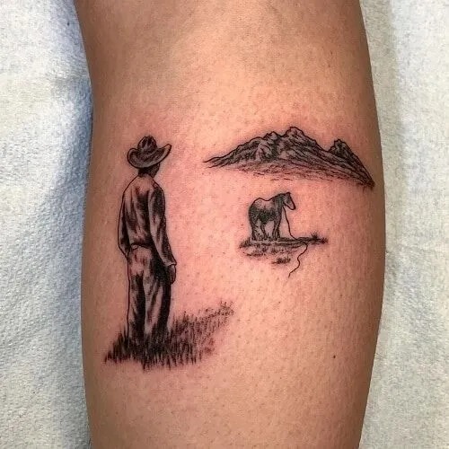 Lone Cowboy and Horse Tattoo Tattoo Design