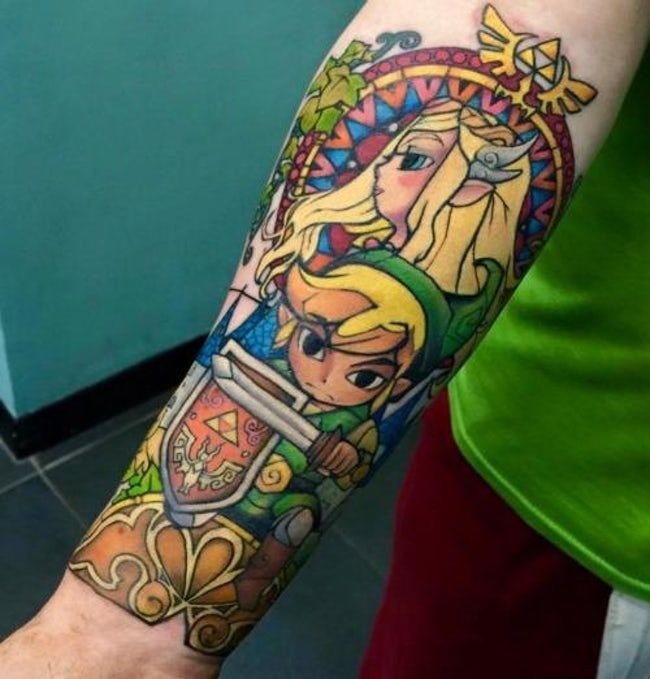 Master Sword and Crest Forearm Piece Tattoo Design