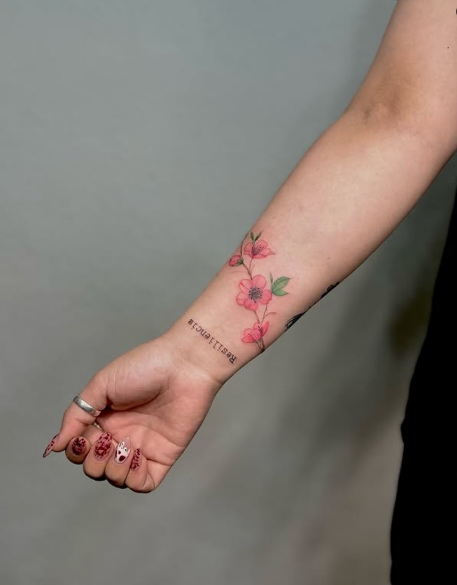 Cherry Blossom Bracelet with Date Tattoo Tattoo Design