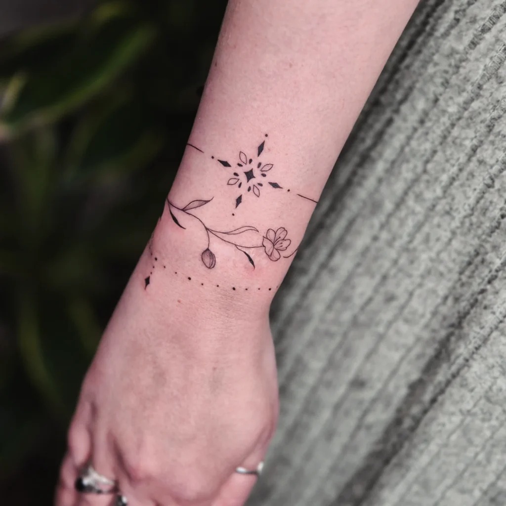Floral and Geometric Bracelet Tattoo Tattoo Design