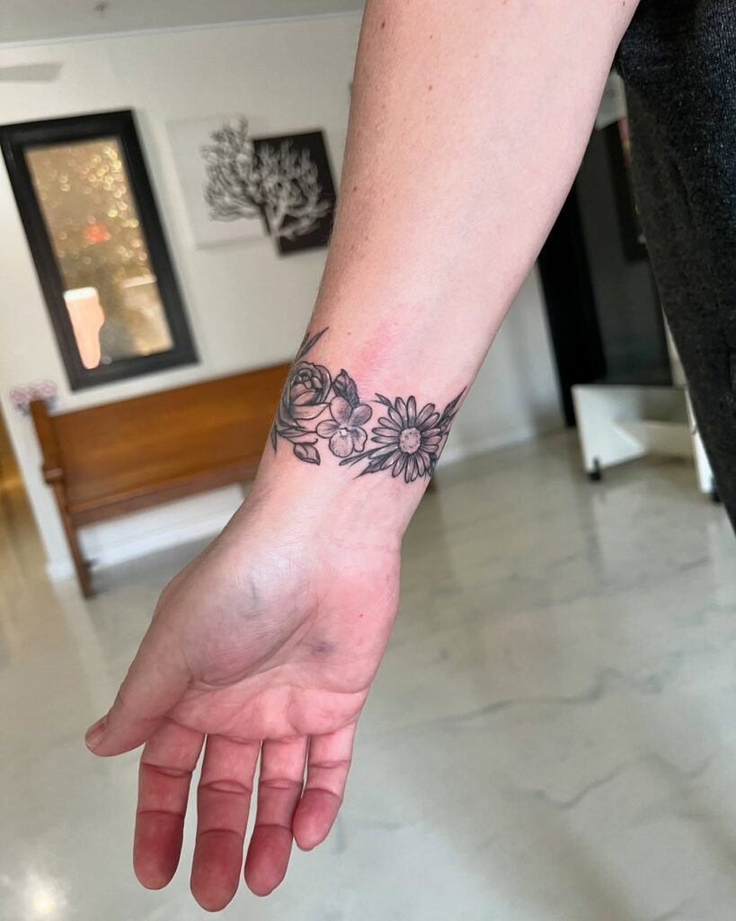 Mixed Bloom Wristband Tattoo Tattoo Design