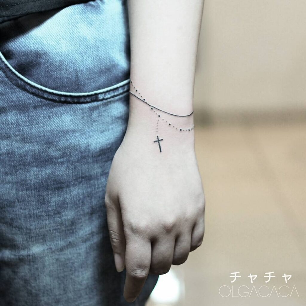 Rosary-Inspired Cross Bracelet Tattoo Tattoo Design