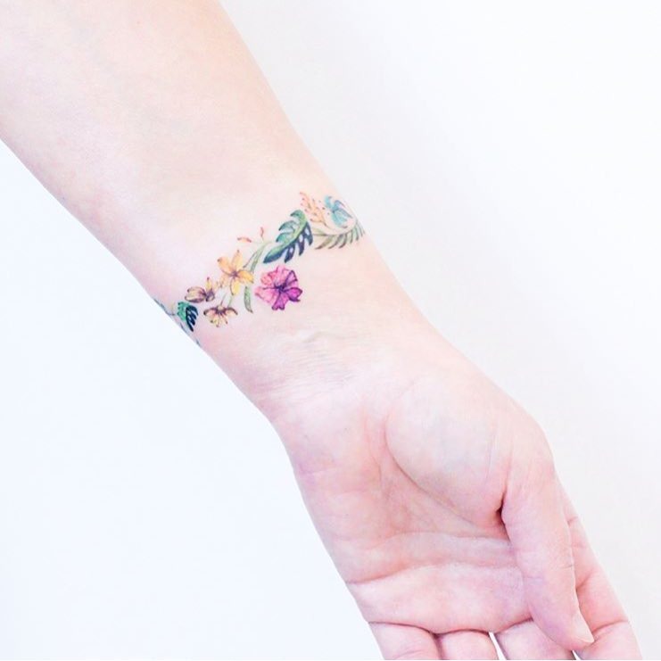 Tropical Floral Bracelet Tattoo Tattoo Design