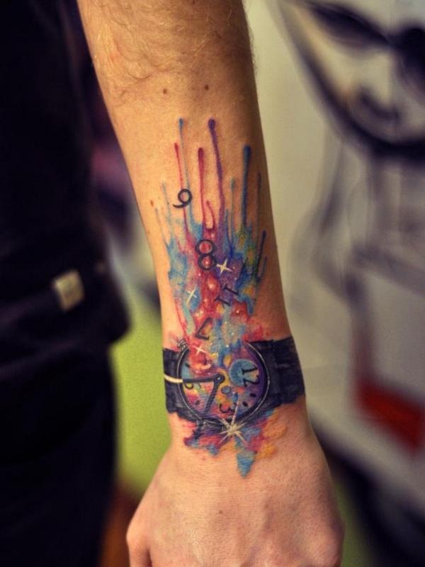 Colourful WristTattoos for Womenin Red and Blue Tattoo Design