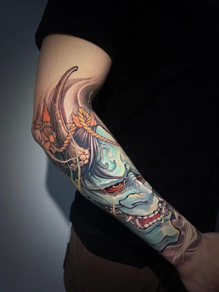 Blue Oni Demon Sleeve Tattoo Design