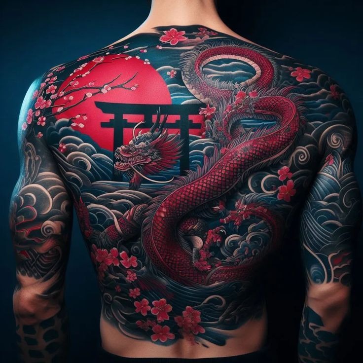 Dragon and Koi Chest and Sleeve Tattoo Tattoo Design