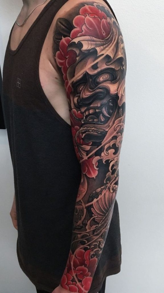 Flowing Waves and Cherry Blossoms Tattoo Design
