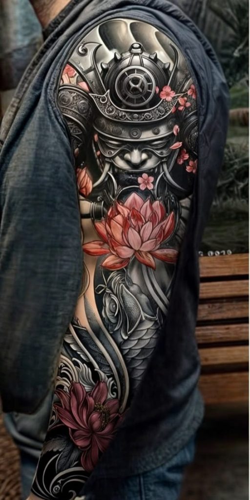 Hannya Mask with Fiery Red Accents Tattoo Design