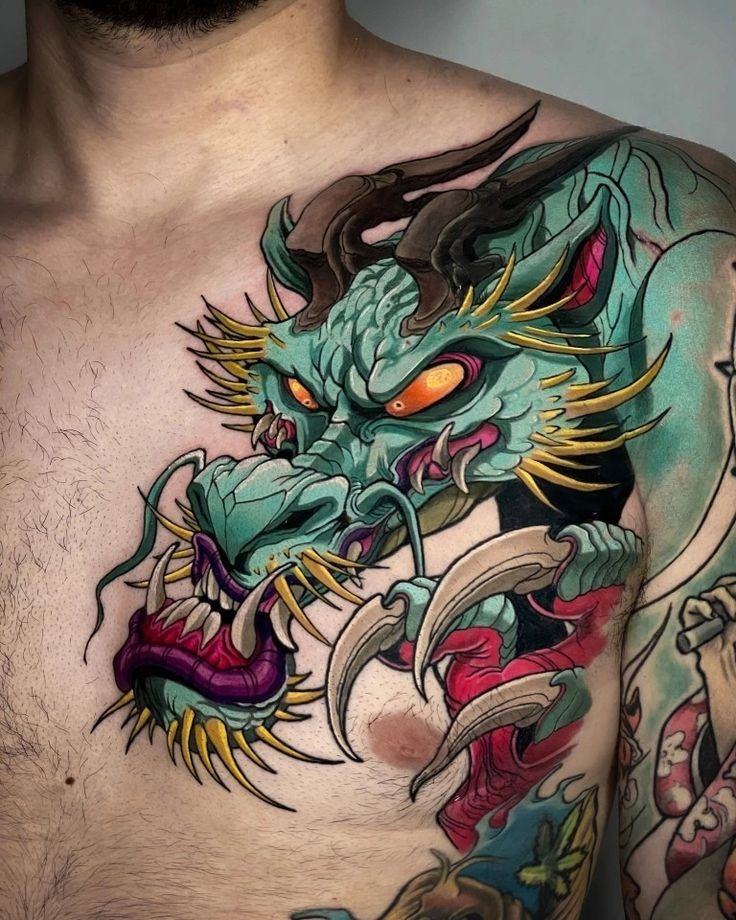 Sword-Wielding Oni Forearm Sleeve Tattoo Design