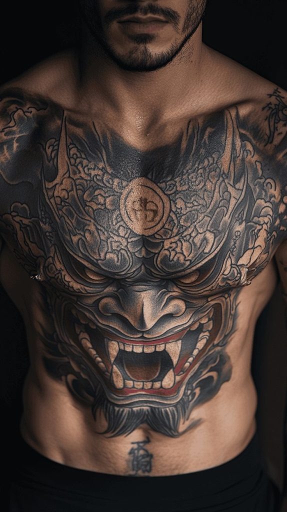 The Demon Mask Chest Piece Tattoo Design