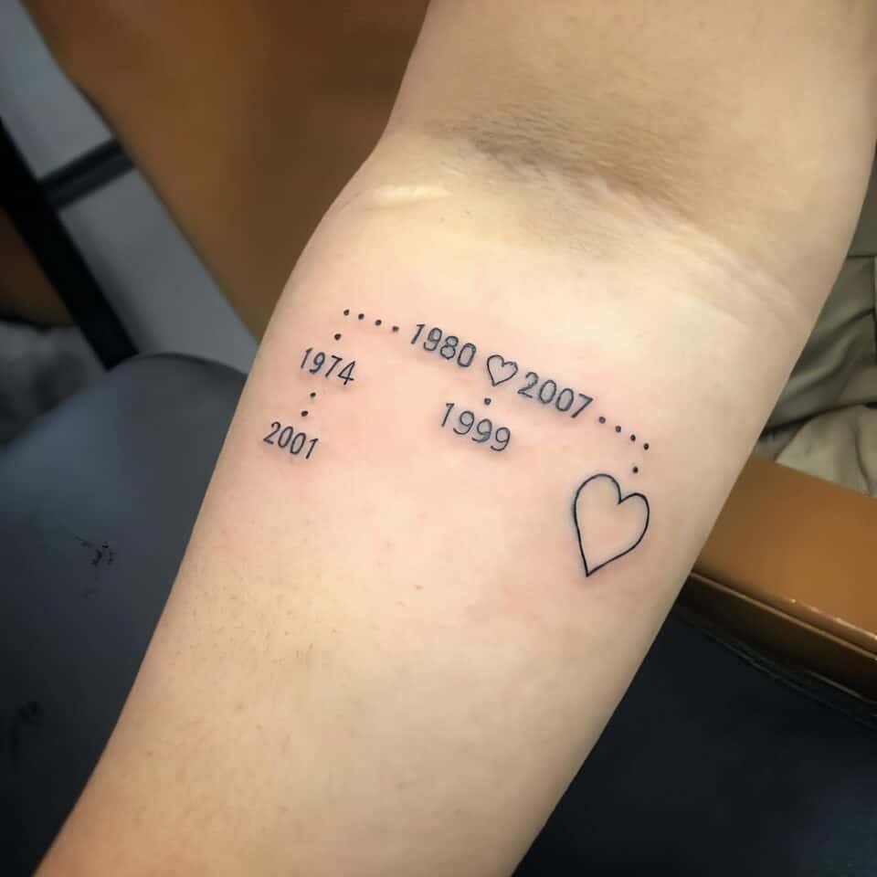 Family Timeline with Heart Connection Tattoo Design