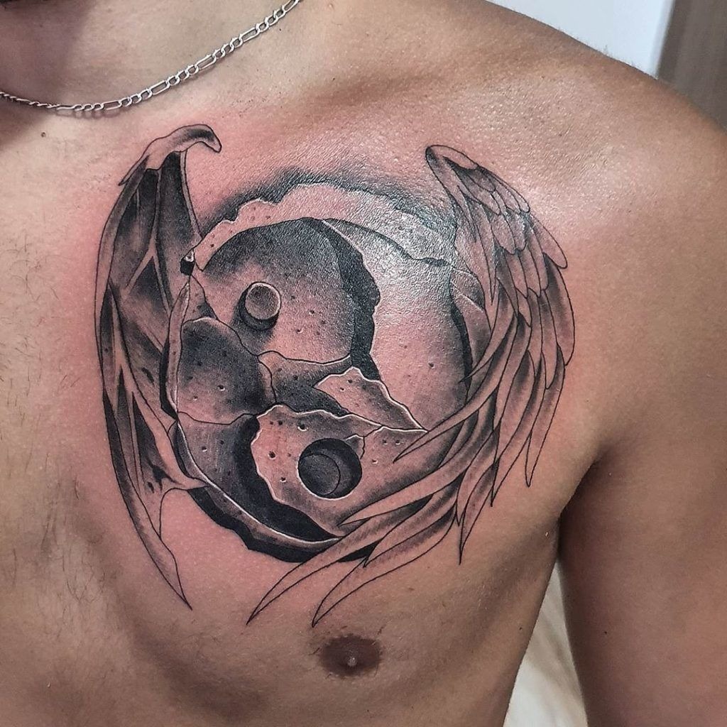 Angel & Devil Wings Stone Yin-Yang Tattoo Tattoo Design