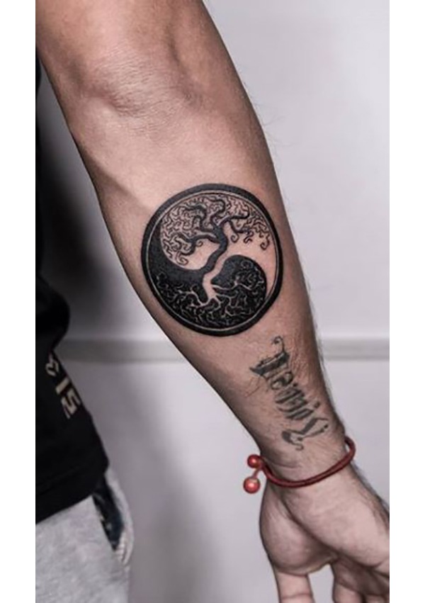 Blackwork Two Trees Yin-Yang Tattoo Tattoo Design
