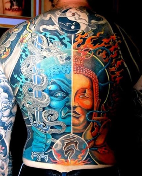 Buddha Two-Face Yin-Yang Full Back Tattoo Tattoo Design