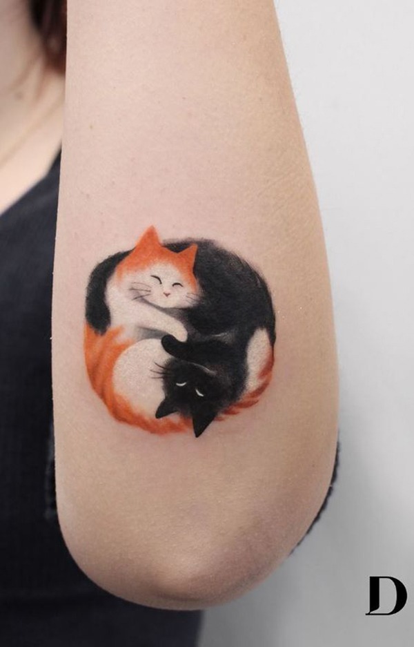 Colored Cats Hugging Yin-Yang Tattoo Tattoo Design