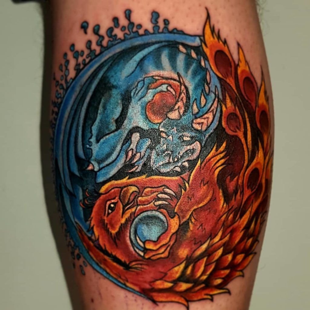 Dragon and Phoenix Yin-Yang Color Tattoo Tattoo Design