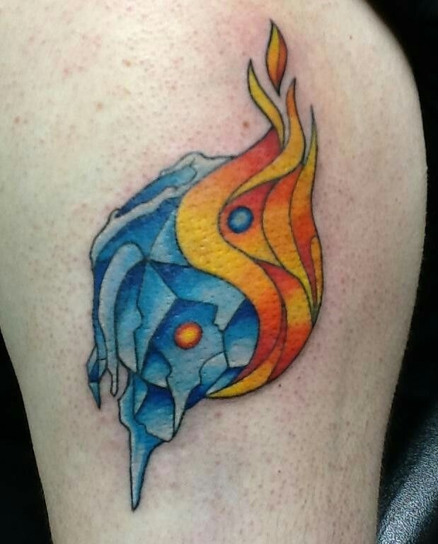 Fire and Ice Yin-Yang Color Tattoo Tattoo Design