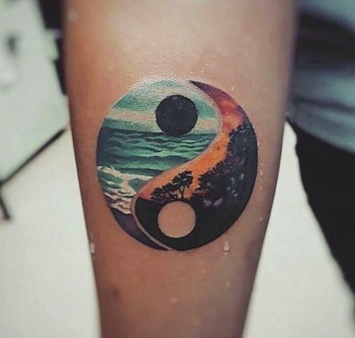 Forest and Ocean Yin-Yang Color Tattoo Tattoo Design
