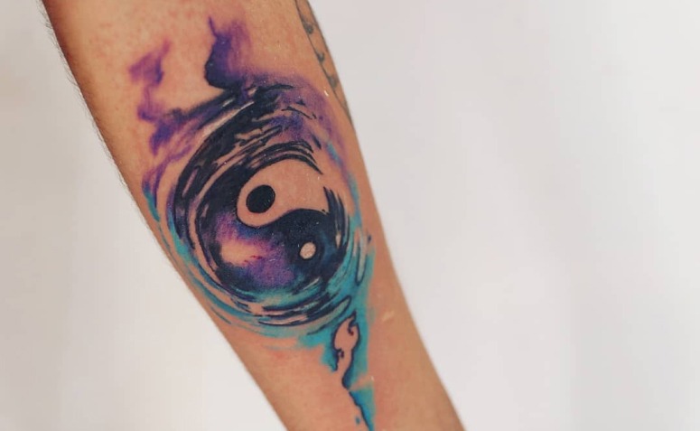 Galaxy Watercolor Ripple Yin-Yang Tattoo Tattoo Design