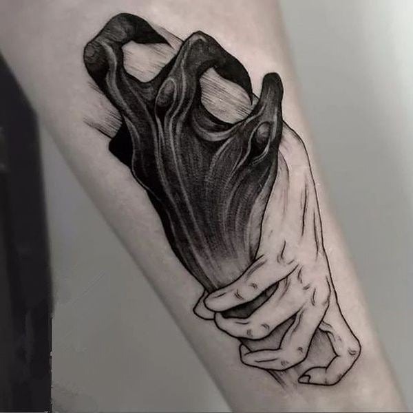 Hand Tattoo: Grayscale Clutching Hands Yin-Yang Tattoo Tattoo Design