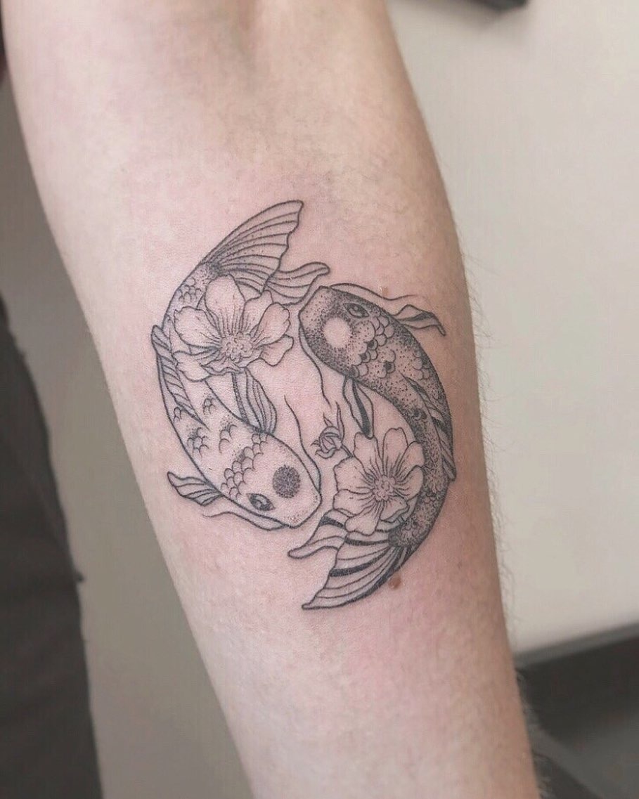 Illustrative Yin-Yang Koi Fish Flower Tattoo Tattoo Design