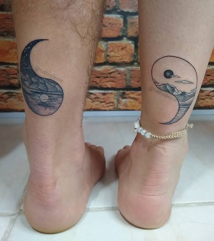 Land and Sky Grayscale Couples Yin-Yang Tattoo Tattoo Design