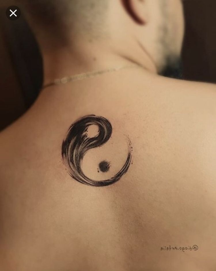 Minimalist Brushstroke Black and White Yin-Yang Tattoo Tattoo Design