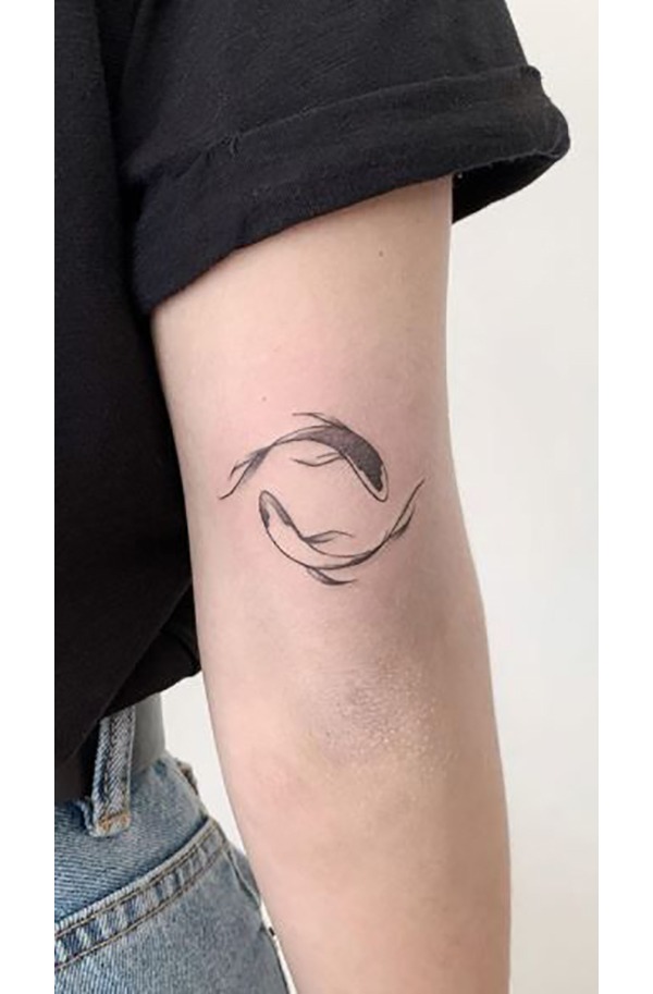 Minimalistic Grayscale Koi Fish Yin-Yang Tattoo Tattoo Design