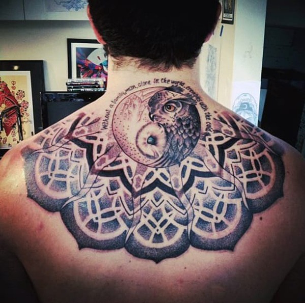 Owl Sun Mandala Flower Yin-Yang Tattoo Tattoo Design