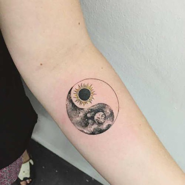 Sun and Moon Yin-Yang Greyscale Tattoo Tattoo Design