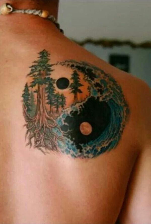 Trees and Water Yin-Yang Tattoo Tattoo Design