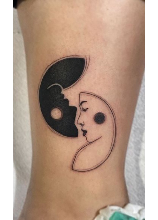 Two Faces Yin-Yang Minimalist Blackwork Tattoo Tattoo Design
