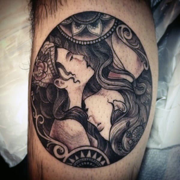 Two Women Illustrative Mandala Flower Yin-Yang Tattoo Tattoo Design