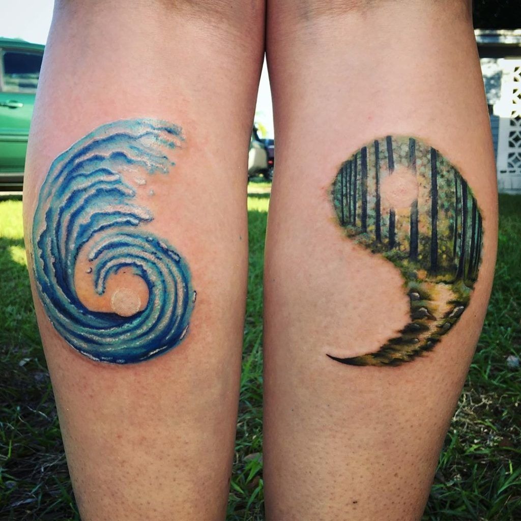 Water and Forest Yin-Yang Color Tattoo Tattoo Design