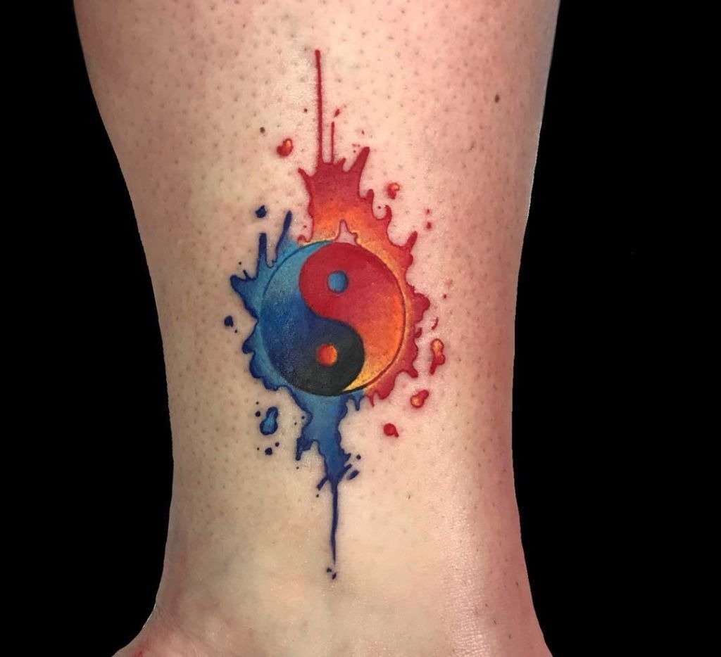 Watercolor Red and Blue Yin-Yang Tattoo Tattoo Design
