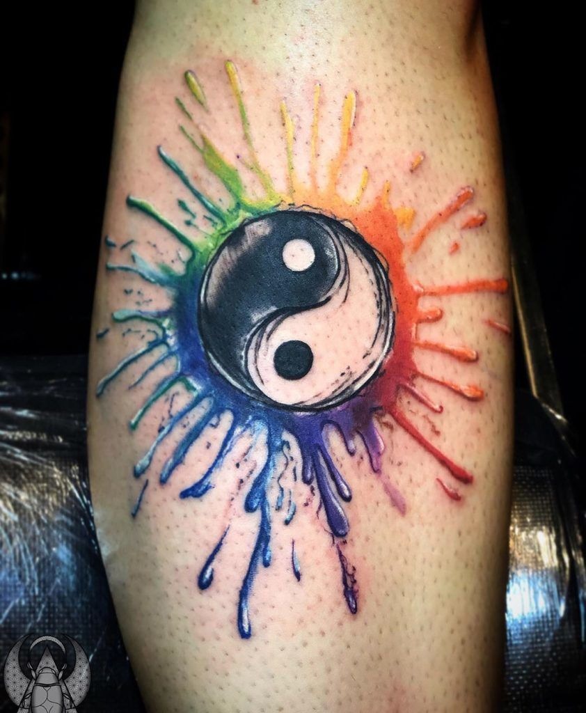 Yin Yang Tattoo Ideas: Rainbow Watercolor Yin-Yang Splatter Tattoo Tattoo Design