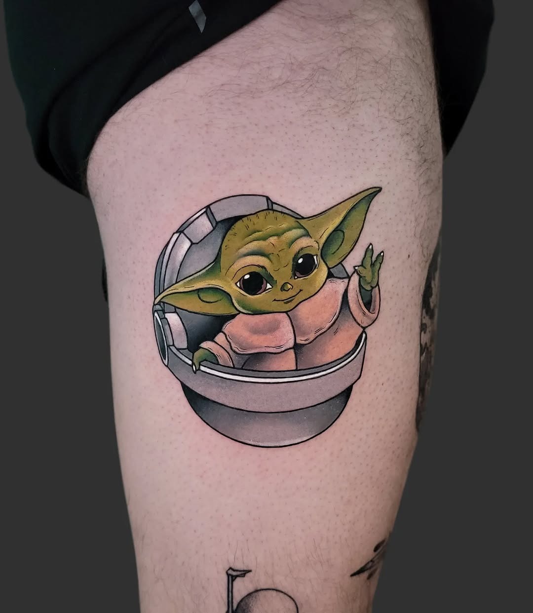 Adorable Yoda tattoo reveals whimsical vibes. Tattoo Design