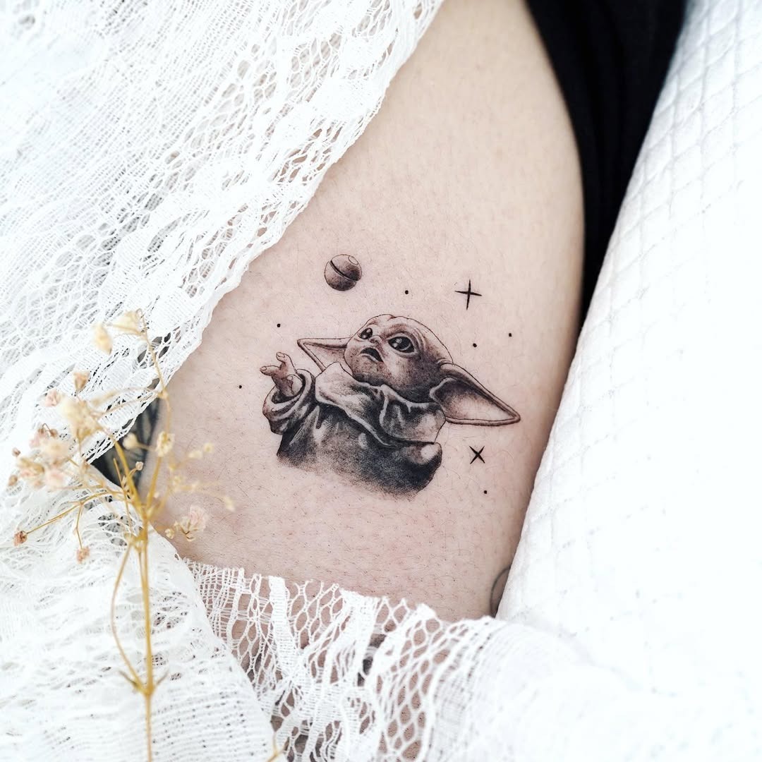 Charming Yoda Tattoo in Heart Shape Tattoo Design