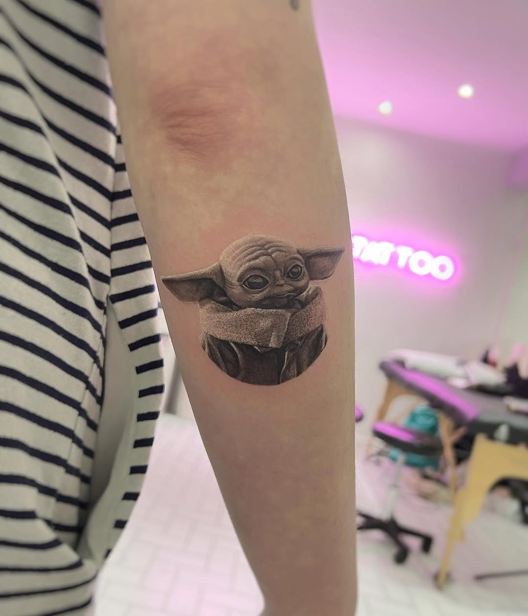 Charming Yoda Tattoo on Inner Arm Tattoo Design