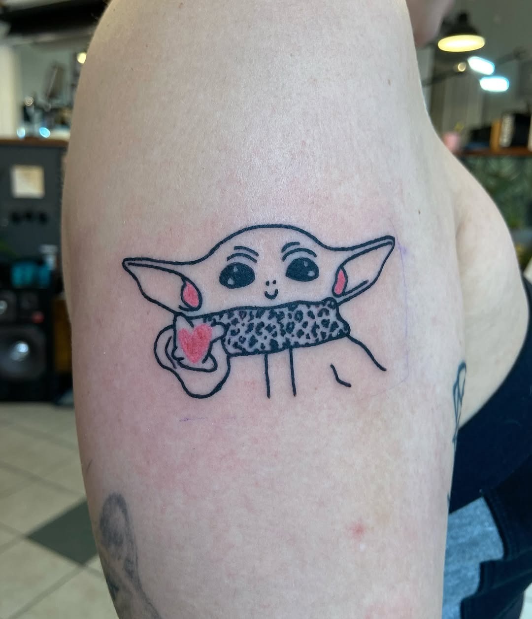 Cute Yoda Tattoo with Heart Details Tattoo Design