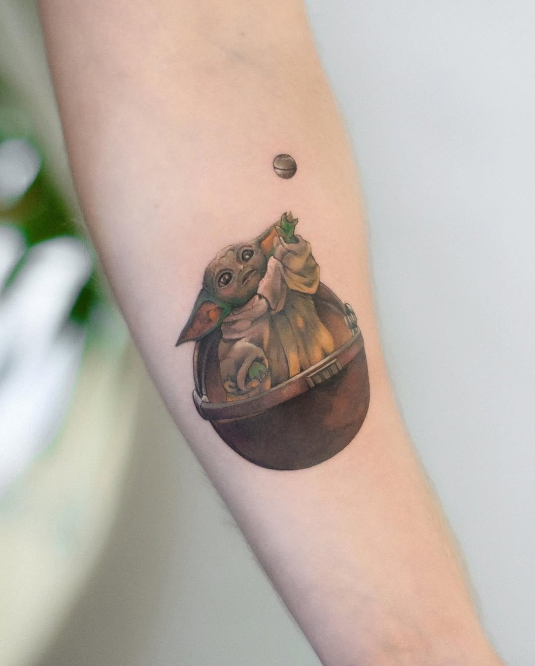 Striking Yoda tattoo with cosmic background Tattoo Design