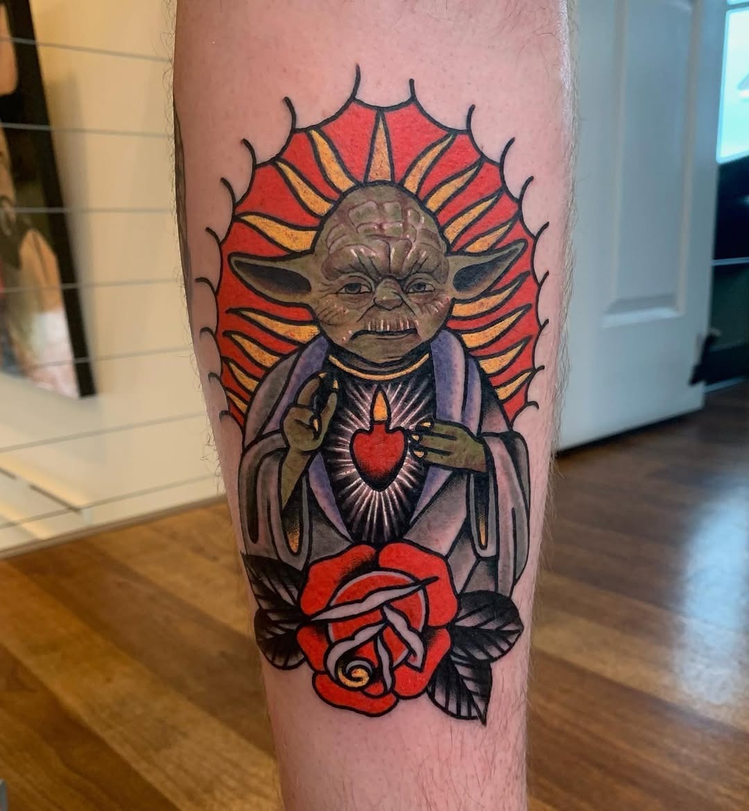 Unique Yoda Design with Stunning Color Contrast Tattoo Design