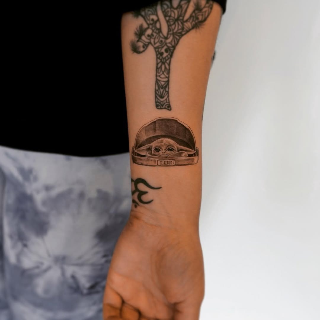 Unique Yoda Tattoo Showcasing Galactic Wisdom Tattoo Design