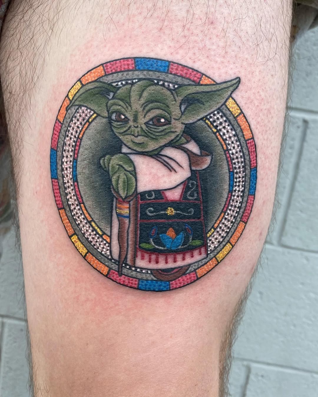 Vibrant Yoda Tattoo with Intricate Details Tattoo Design