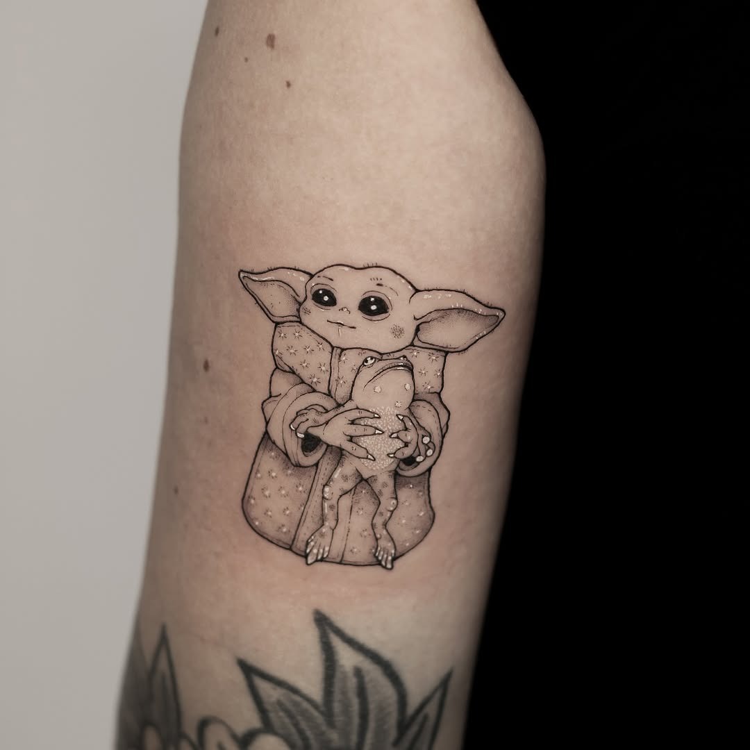 Vibrant Yoda with Lightsaber Tattoo Design Tattoo Design