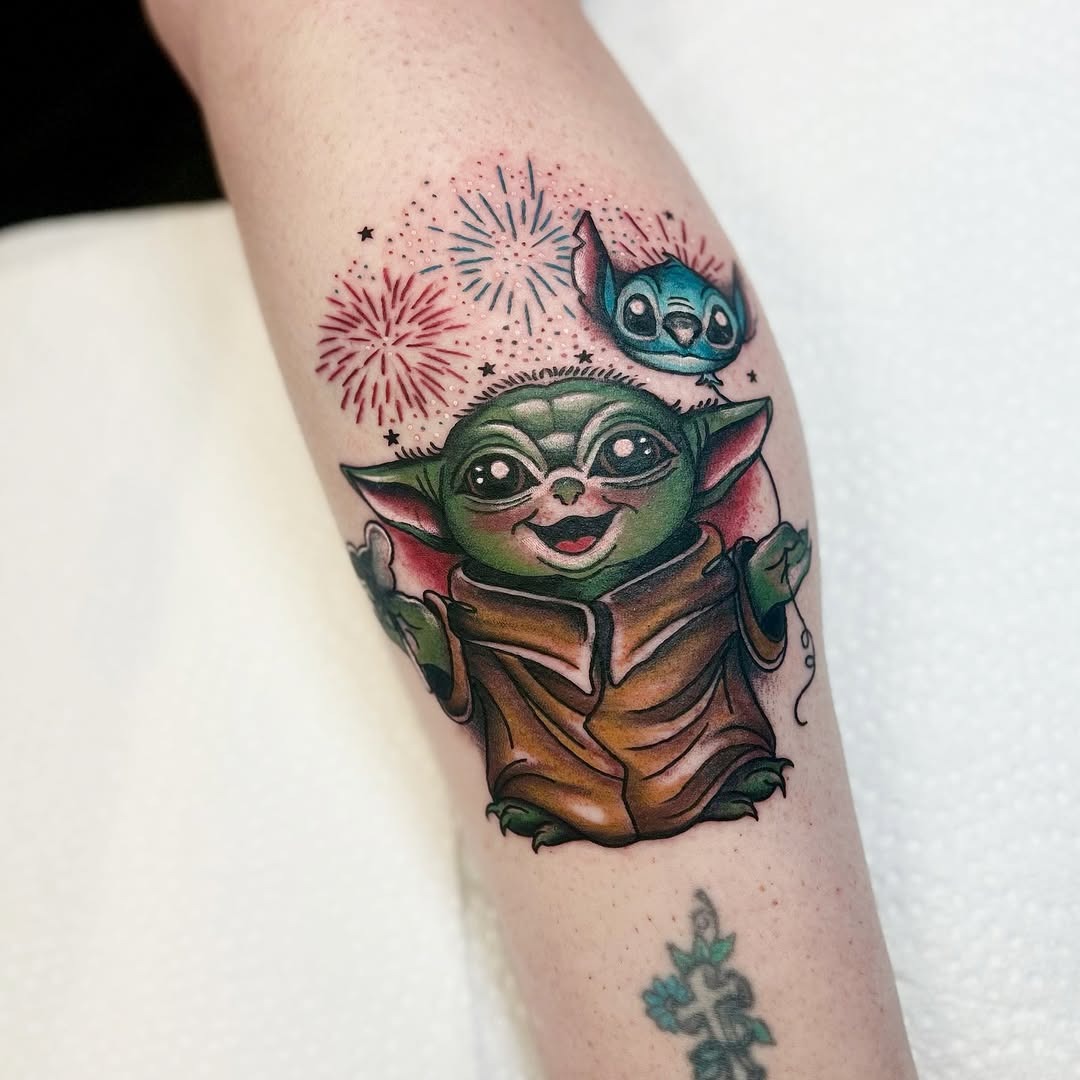 Whimsical Yoda tattoo with playful touches Tattoo Design
