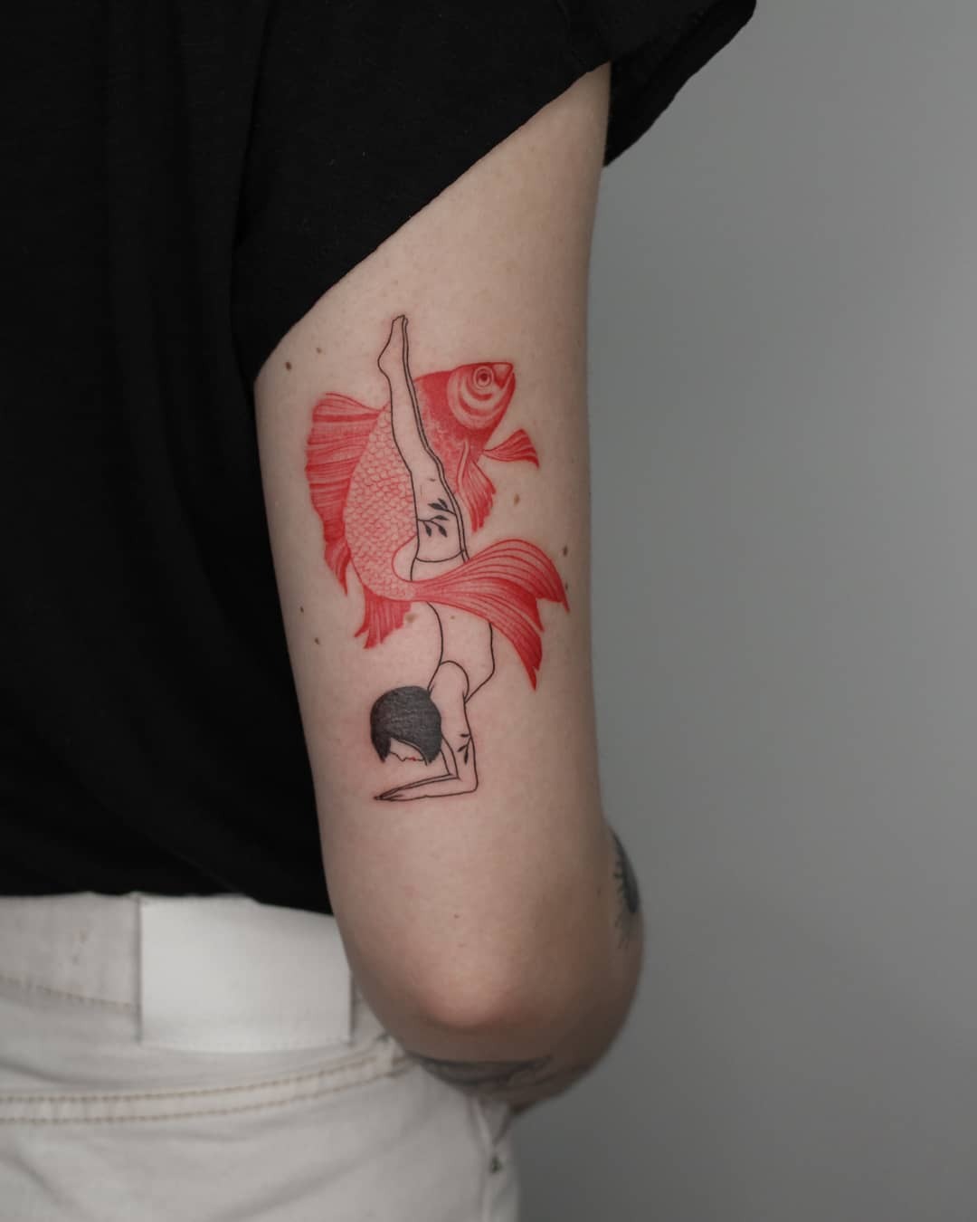 Cosmic Yoga Lovers with a Playful Cat Tattoo Design