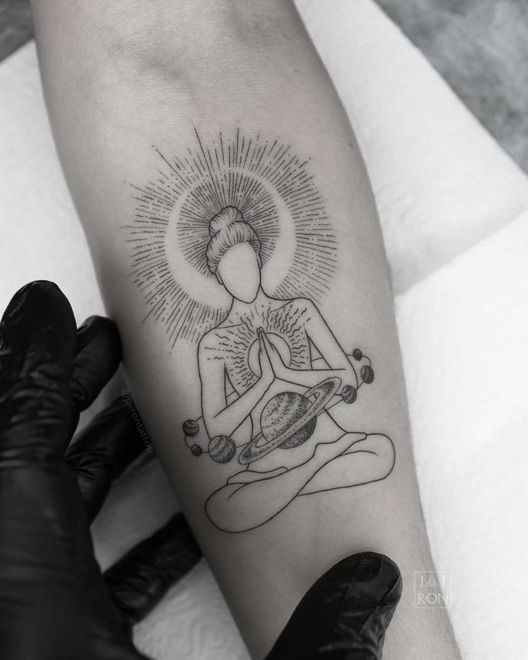 Elegant line work captures yoga and mindfulness essence Tattoo Design