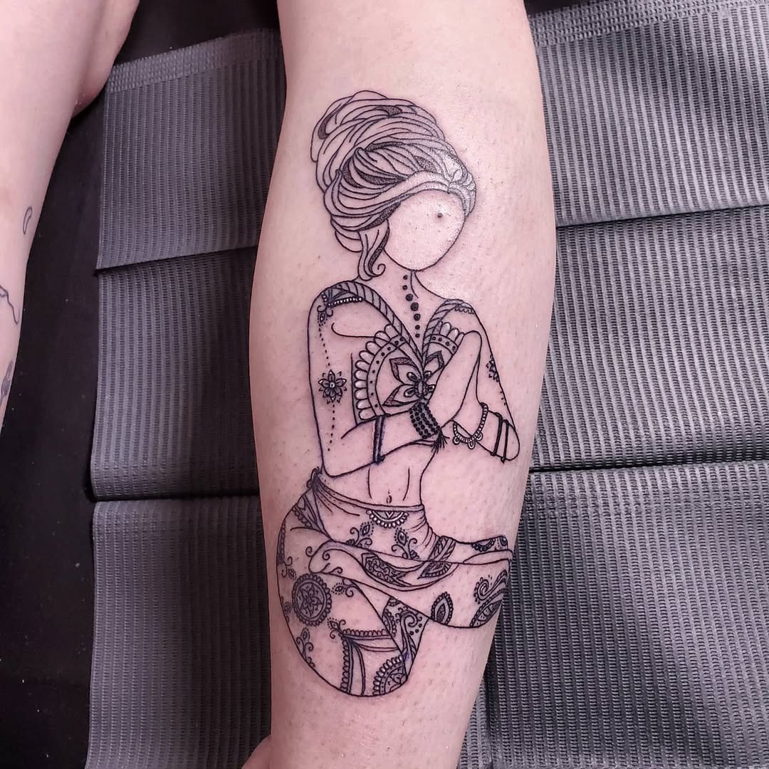 Elegant yoga design with lotus and moon Tattoo Design